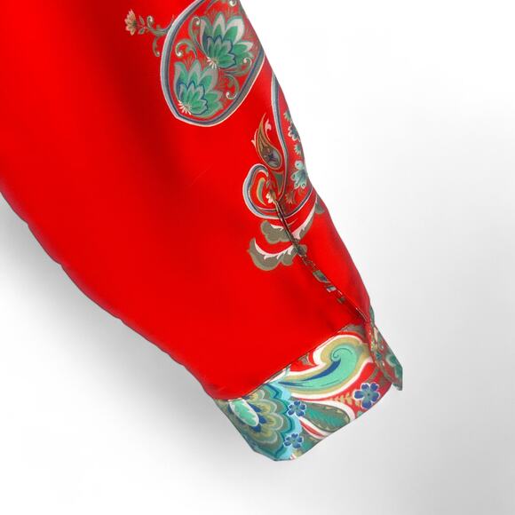 Zara Printed Shirt Dress Size S Red Multi Paisley Floral Satin Button Midi Dress - Picture 11 of 14